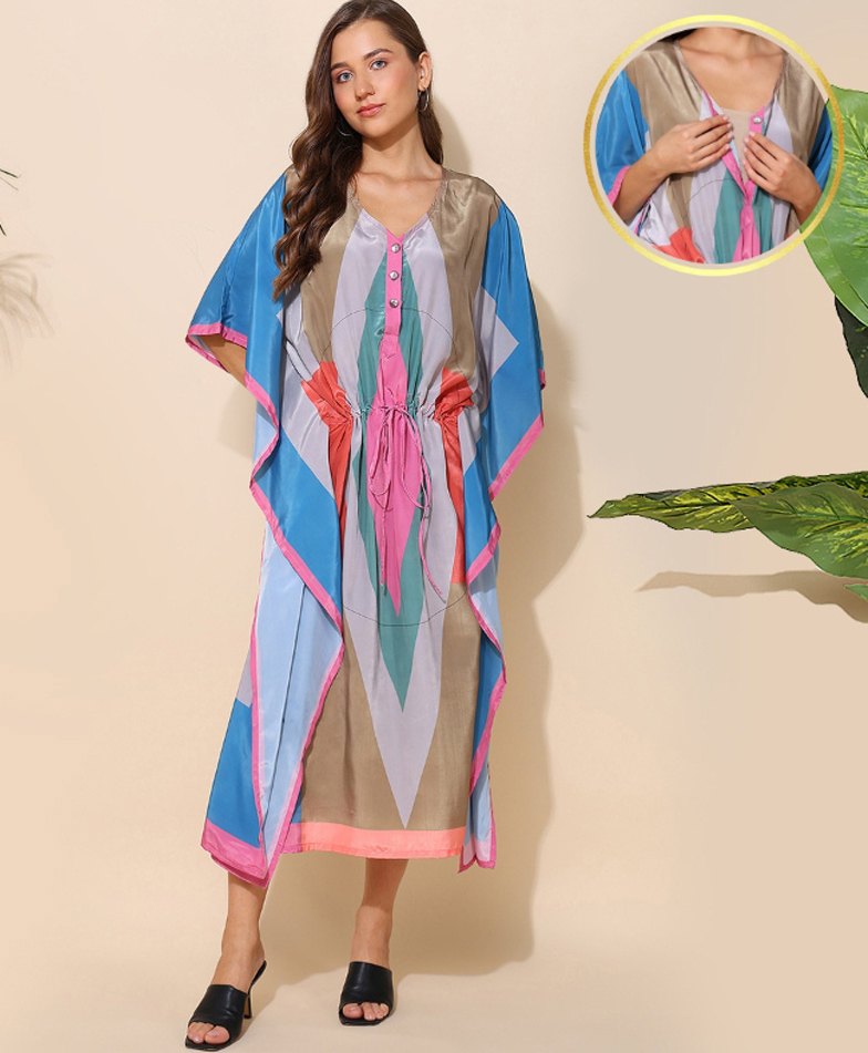 Zelena Half Sleeves Colour Blocked Zipless Maternity Kaftan Dress - Multi Colour-picture-10