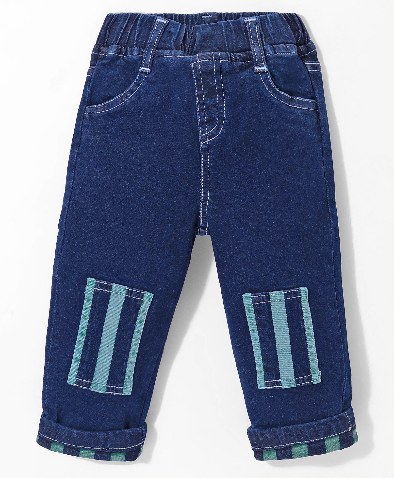 Kookie Kids Cotton Lycra Denim Full Length Jeans With Stripes Detailing - Blue-picture-24