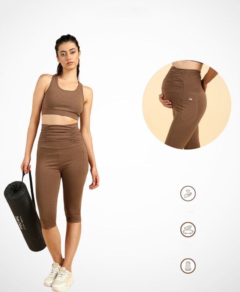 Zelena Solid Ultra Stretch  Maternity Capri - Brown Milange-image-30