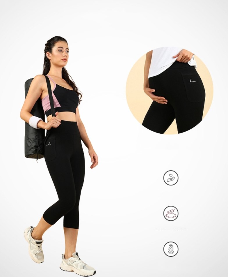 Zelena Solid  Ultra Stretch  Maternity Capri - Black-picture-14