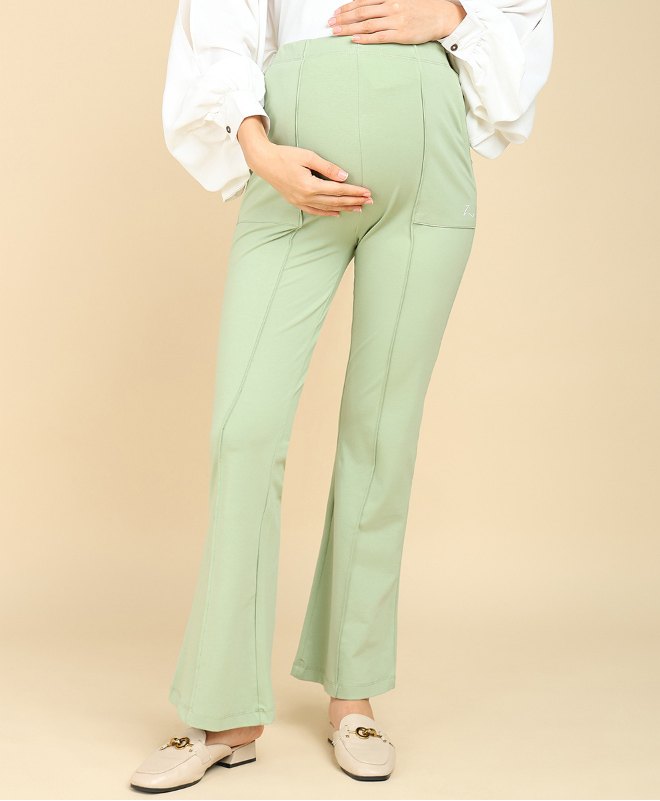 Zelena Solid Ultrastretch Maternity Fit & Flare Pants - Pistachio Green-image-8