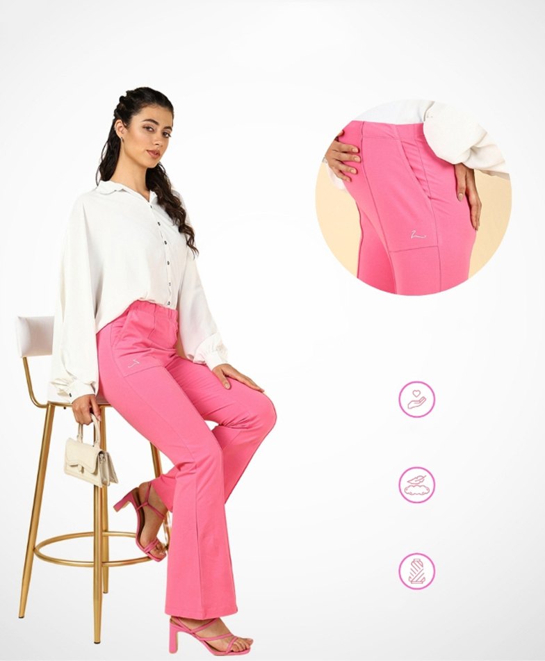 Zelena Cotton Ultra Stretchable Solid Maternity Pants - Pink-image-2