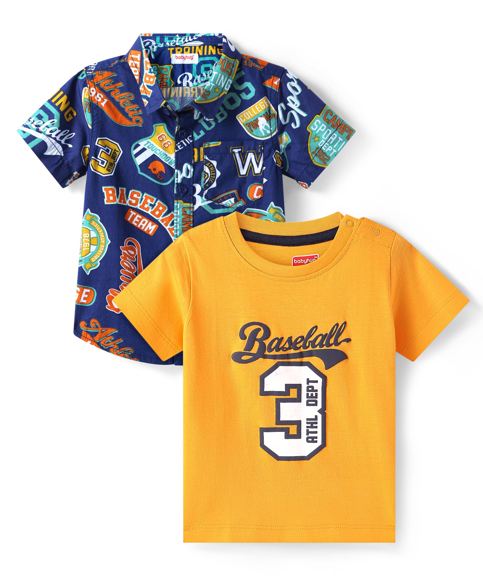 Babyhug Cotton Woven Half Sleeves Text Print Shirt with T-Shirt - Navy Blue & Orange-image-43