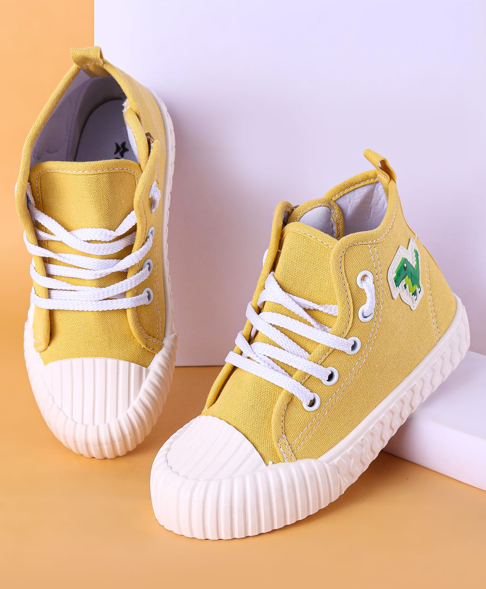 Cute Walk by Babyhug Lace Up Closure Casual Shoes With Dino Patch Applique - Yellow-image-34