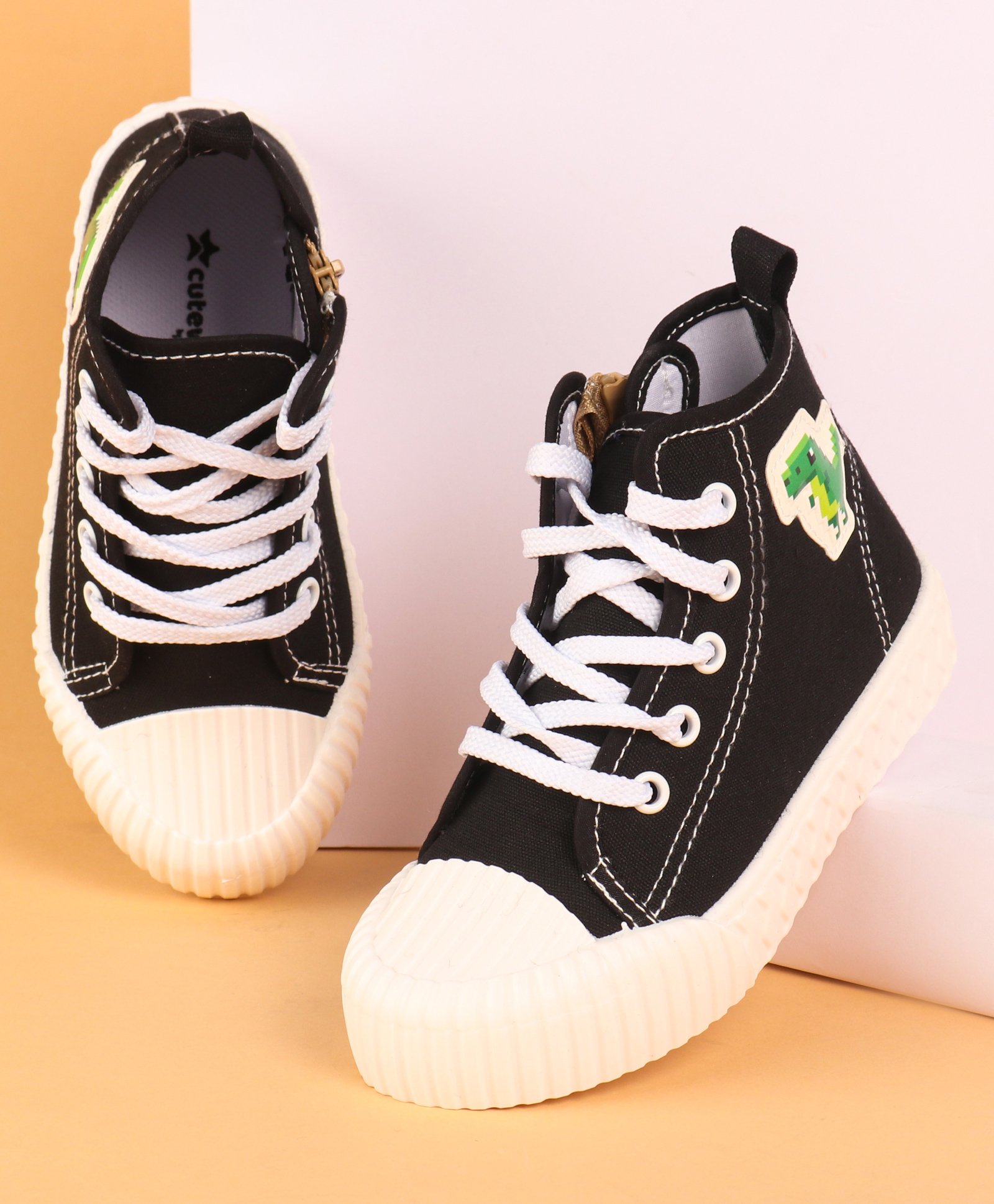 Cute Walk by Babyhug Lace Up Closure Casual Shoes With Dino Patch Applique - Black-image-38
