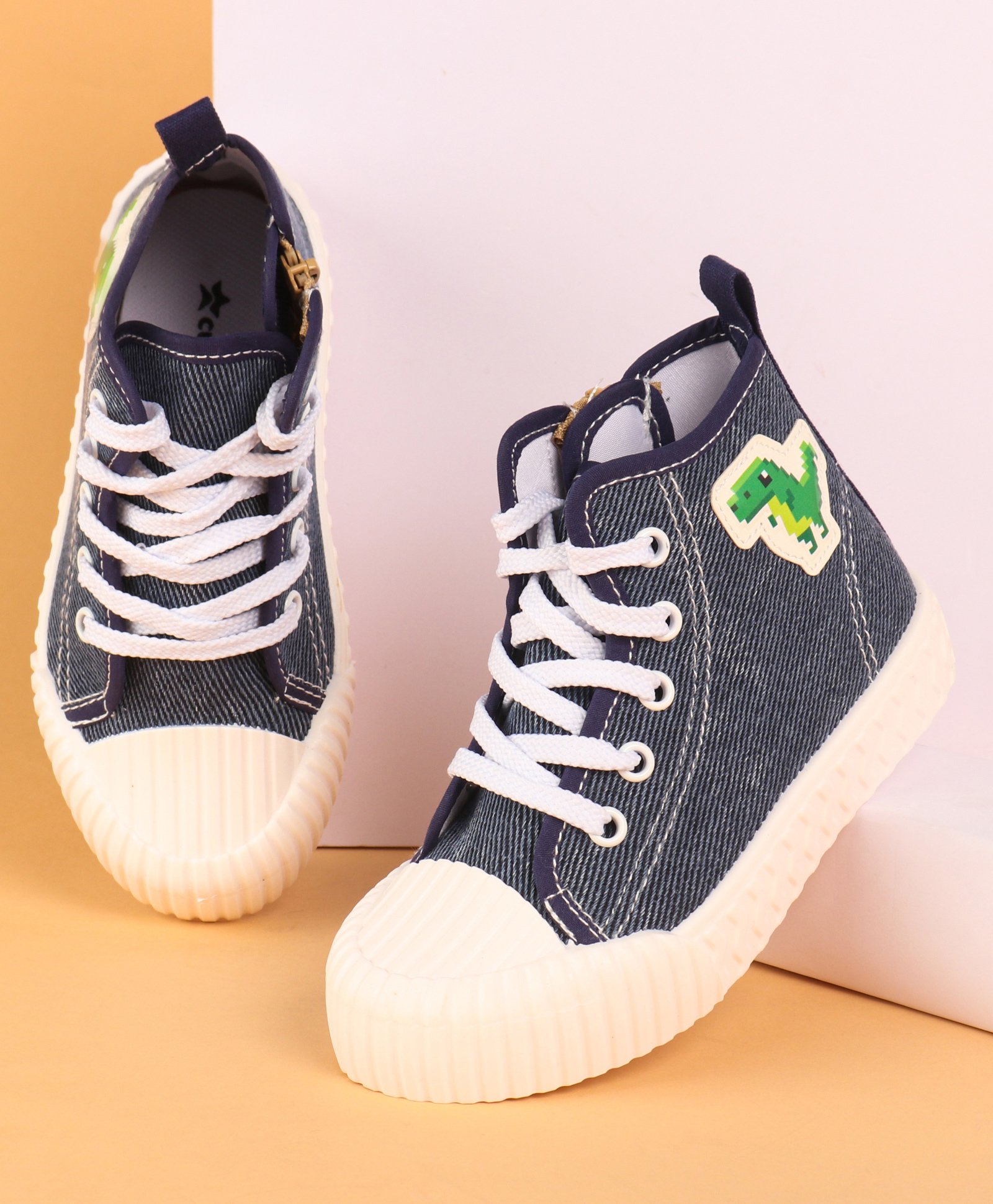 Cute Walk by Babyhug Lace Up Closure Casual Shoes With Dino Patch Applique - Navy Blue-image-35