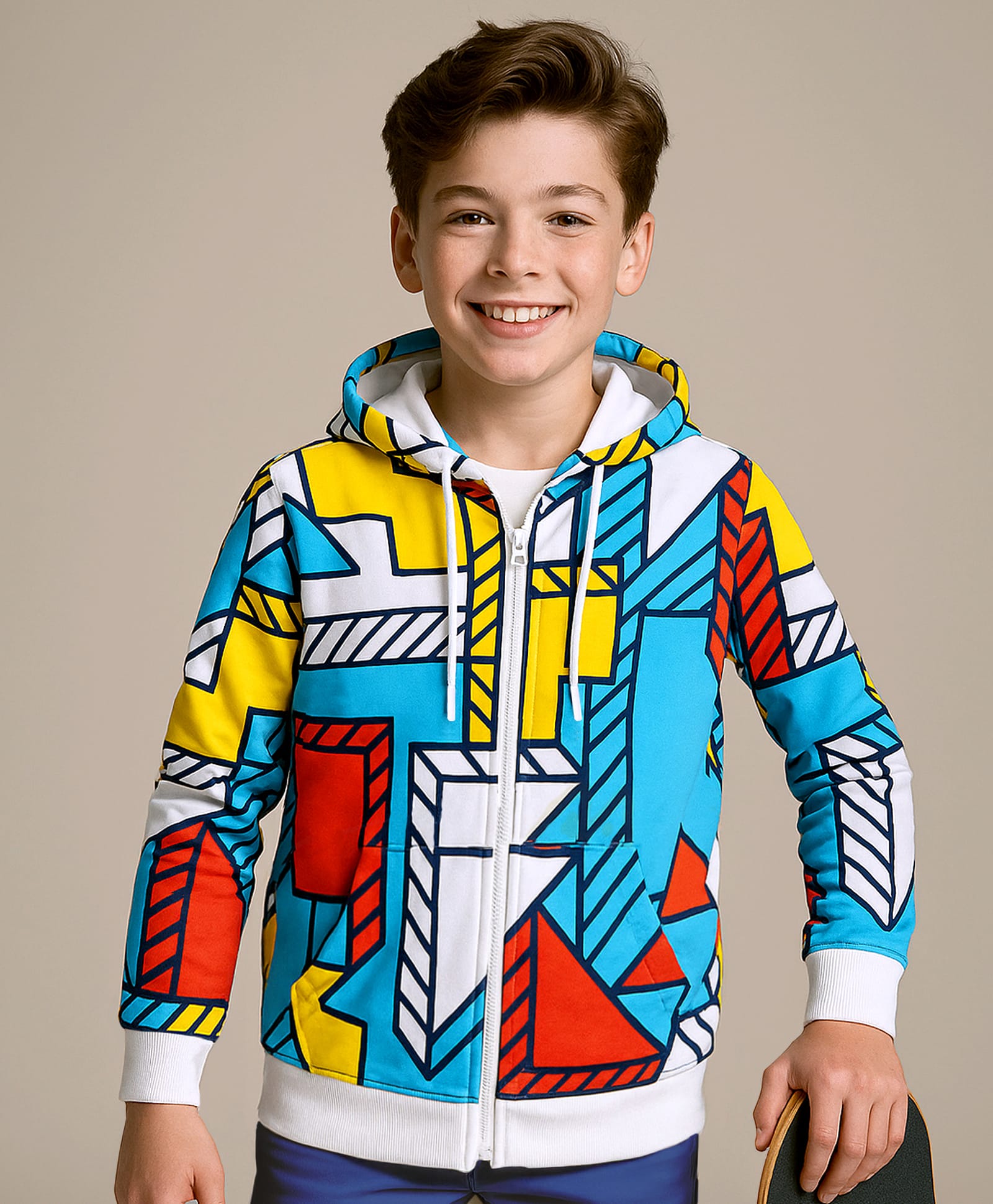 Pine Kids Cotton Knit Full Sleeves Hooded Sweatjacket with Print - White-picture-22