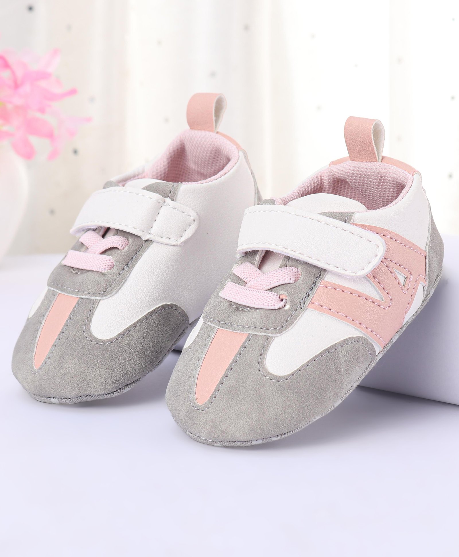 Cute Walk by Babyhug Booties with Velcro Closure - Pink & Grey-picture-22