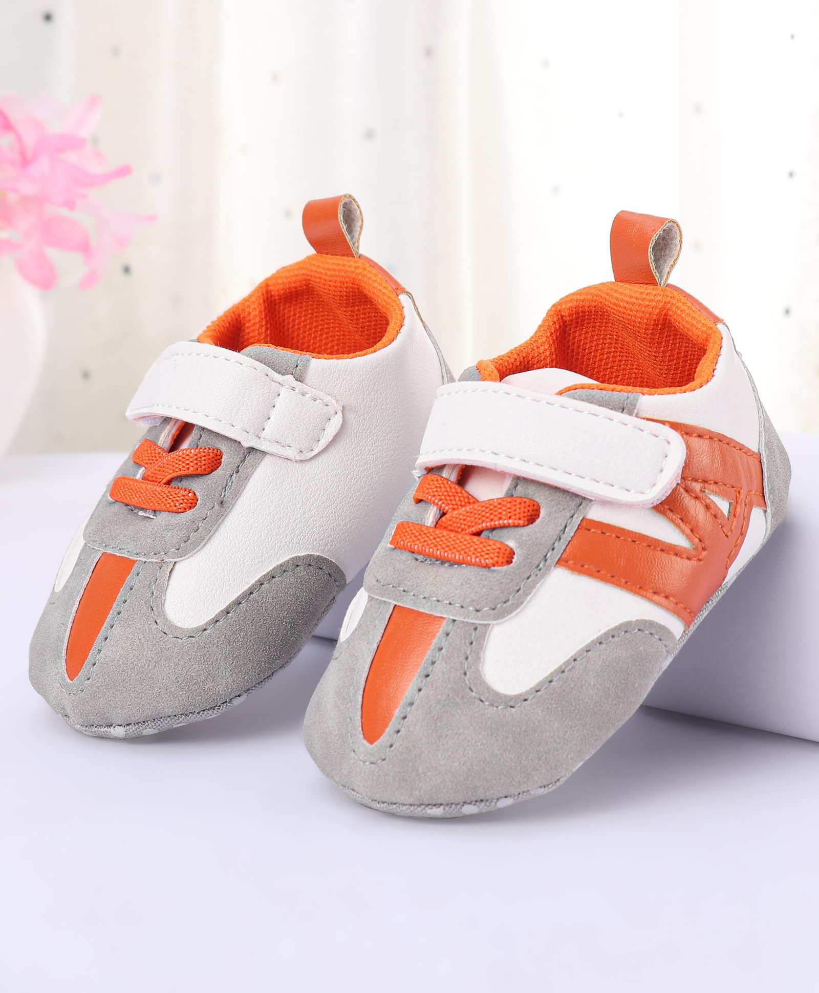 Cute Walk by Babyhug Booties with Velcro Closure - Orange & Grey-image-31
