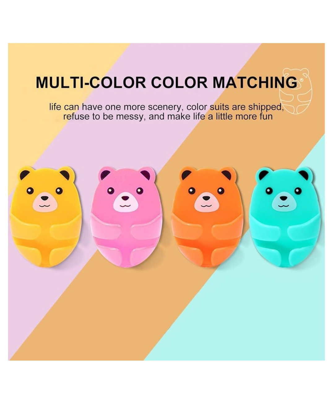 kunya Cute Bears Wall Hooks 4 Different Colors Hooks Hanging Adhesive Hooks, Rurbeder Plug Wire Holder, Cartoon Bear Storage Hooks, Kitchen Gadgets (MULTI COLOUR )PACK OF 4-image-6