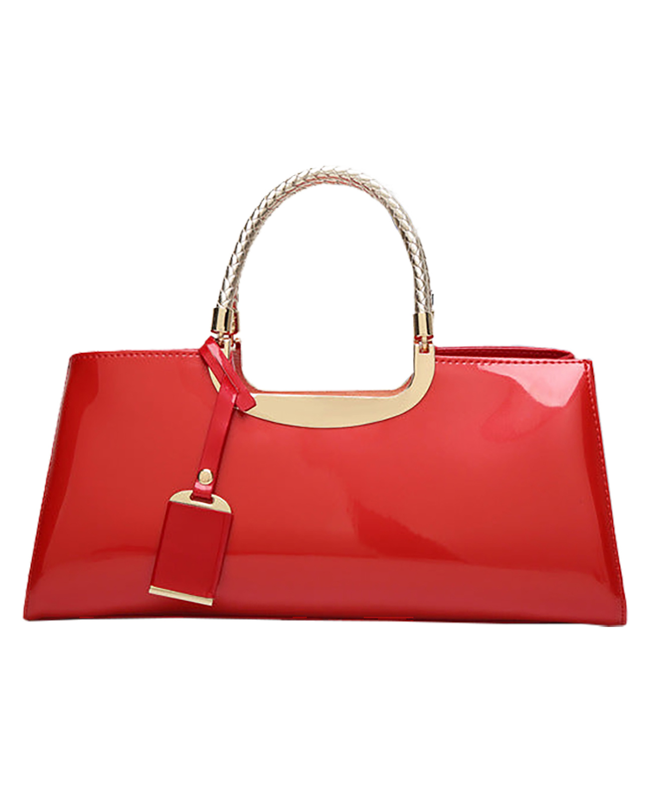 SYGA Women's Glossy Patent Leather Handbag Wedding Bag with Multiple Internal Pockets in Pretty Color (Red)-image-4