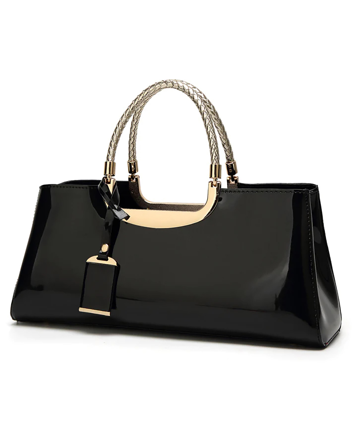 SYGA Women's Glossy Patent Leather Handbag Wedding Bag with Multiple Internal Pockets in Pretty Color (Black)-image-26