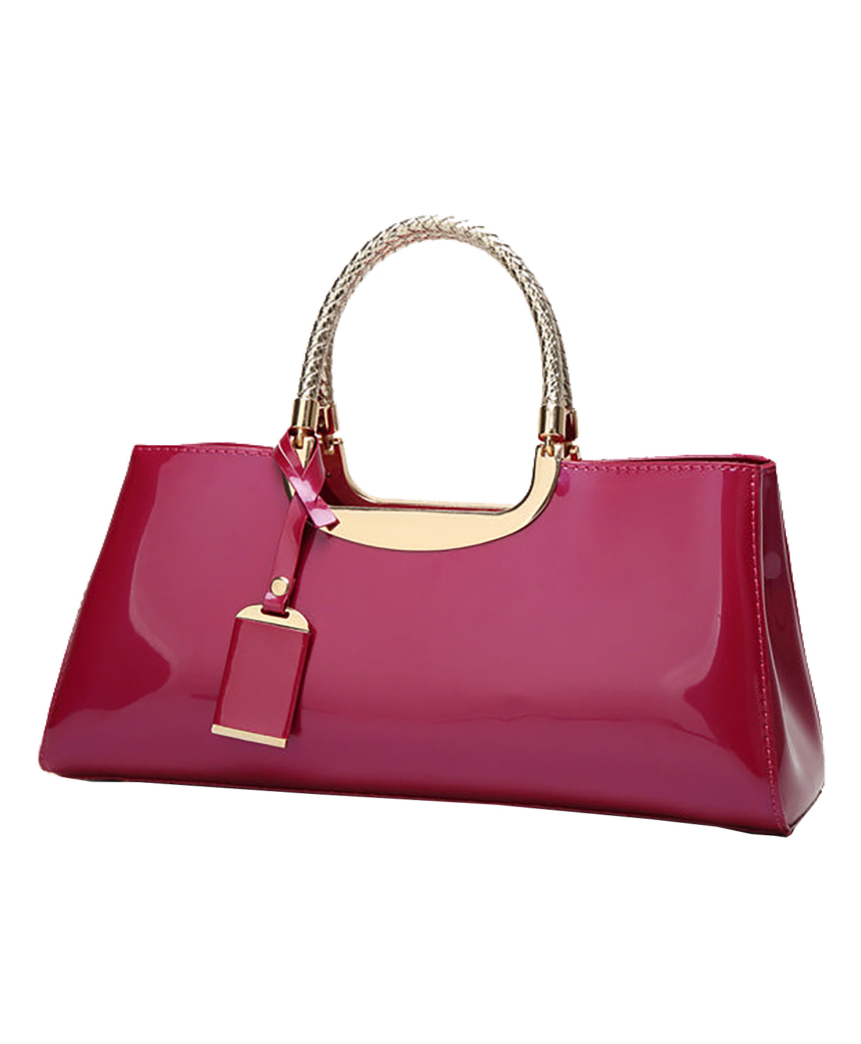 SYGA Women's Glossy Patent Leather Handbag Wedding Bag with Multiple Internal Pockets in Pretty Color (Rose Red)-image-29