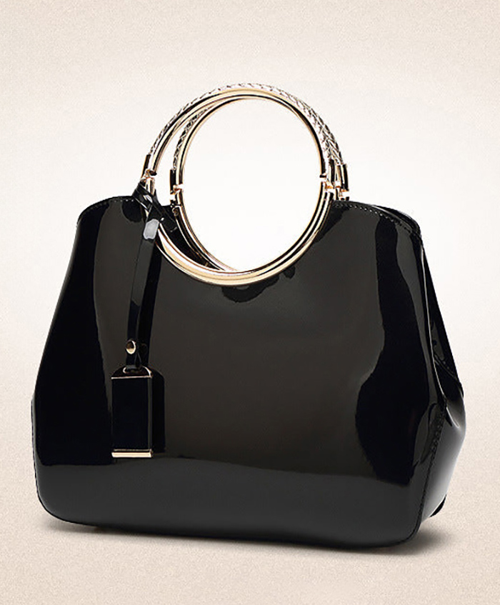SYGA Leather Glossy Women's Bag Bride Wedding Handbag Women's One Shoulder Crossbody Stylish Bag (Black)-picture-20