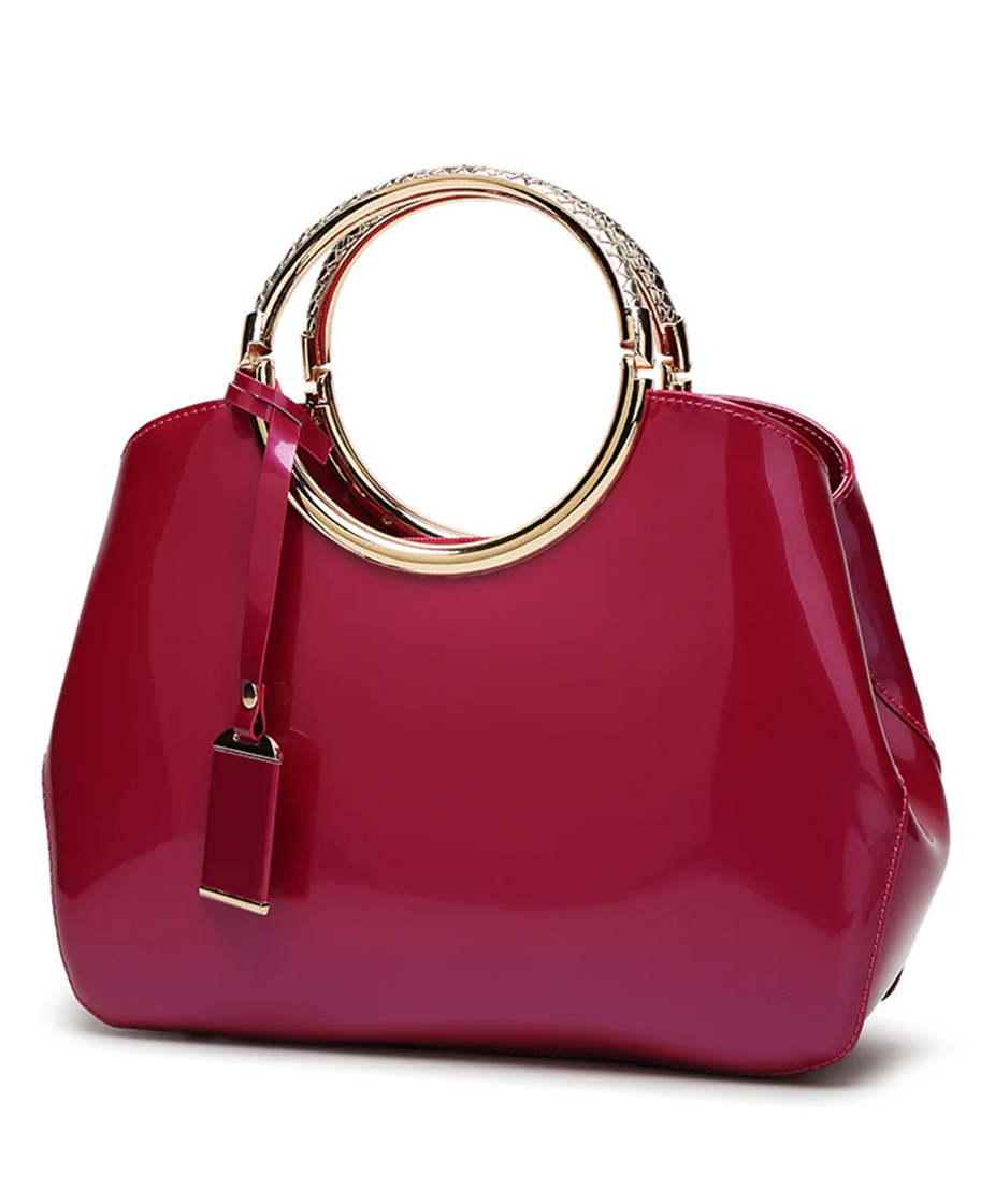 SYGA Leather Glossy Women's Bag Bride Wedding Handbag Women's One Shoulder Crossbody Stylish Bag (Rose Red)-image-28