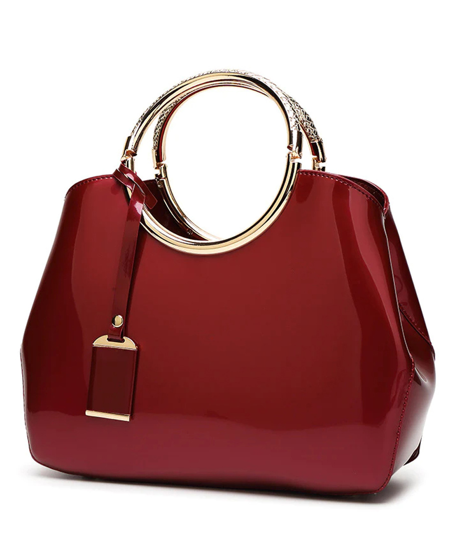SYGA Leather Glossy Women's Bag Bride Wedding Handbag Women's One Shoulder Crossbody Stylish Bag (Burgundy)-image-36
