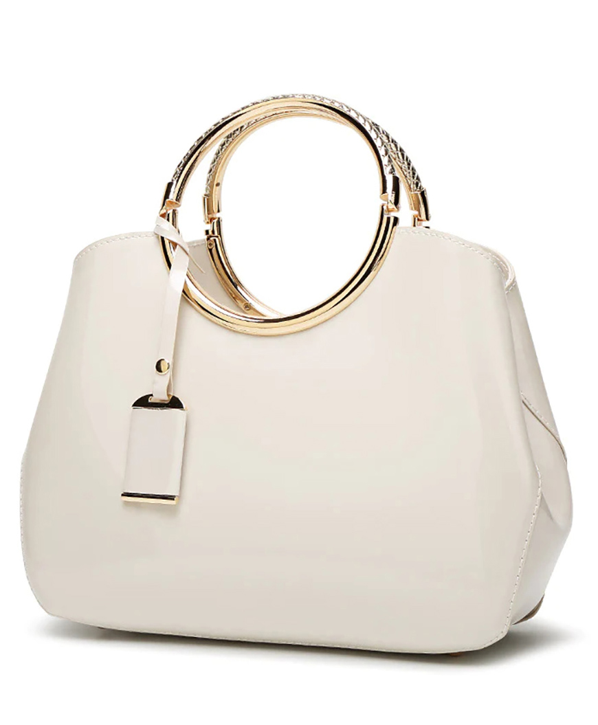 SYGA Leather Glossy Women's Bag Bride Wedding Handbag Women's One Shoulder Crossbody Stylish Bag (White)-image-3