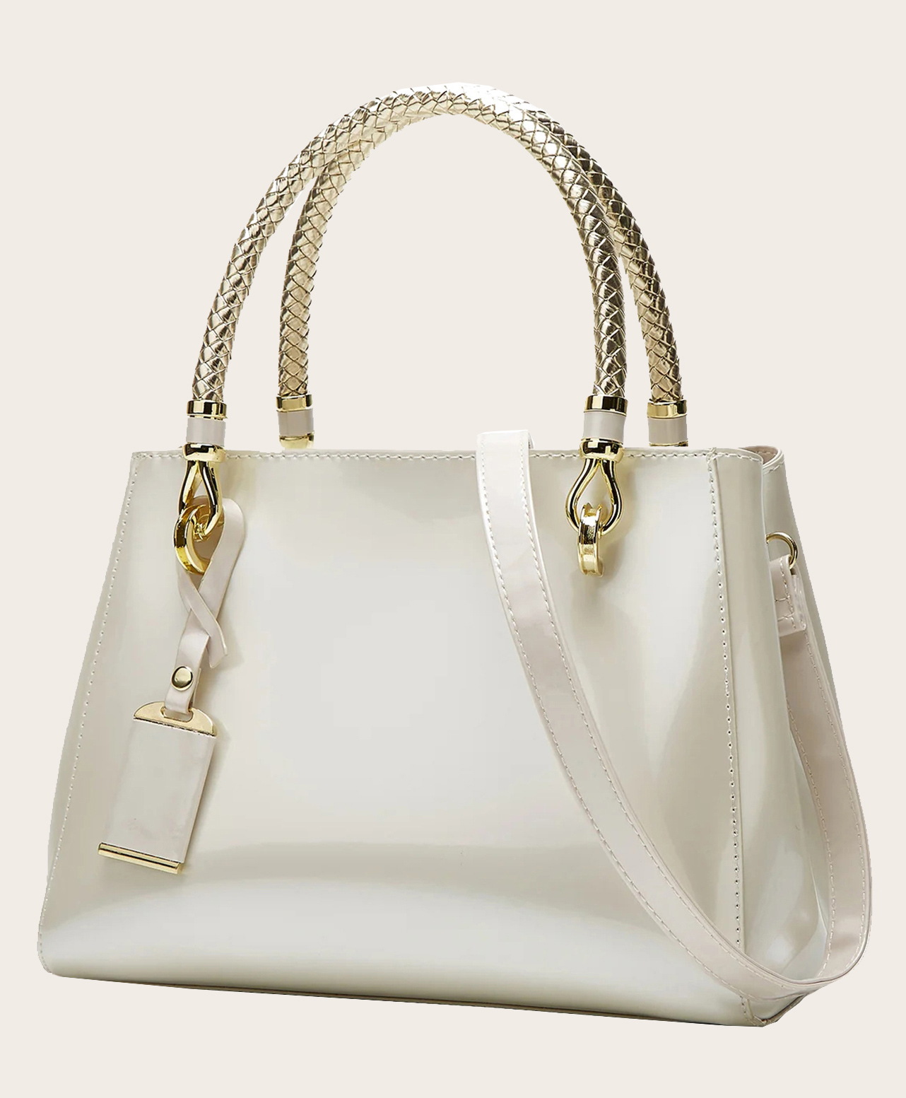 SYGA Women's Glossy Patent Leather Handbag Large Capacity Bag Suitable Gift for a festival, occasion, Birthday (Milky White)-image-14