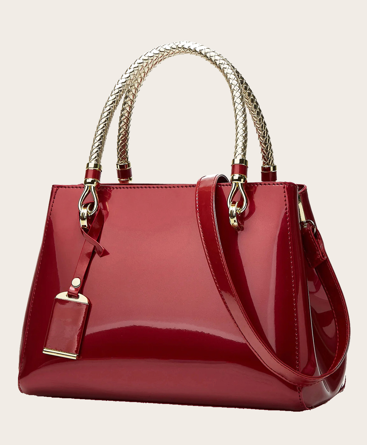 SYGA Women's Glossy Patent Leather Handbag Large Capacity Bag Suitable Gift for a festival, occasion, Birthday (Burgundy)-image-20