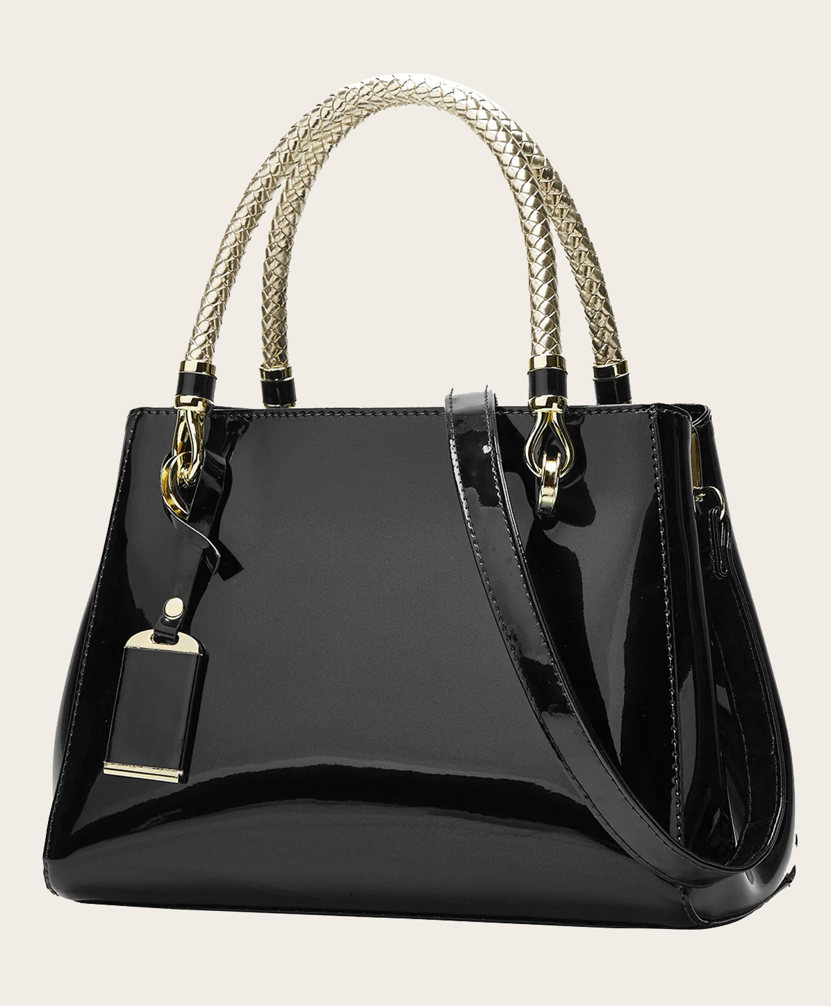 SYGA Women's Glossy Patent Leather Handbag Large Capacity Bag Suitable Gift for a festival, occasion, Birthday (Black)-picture-20
