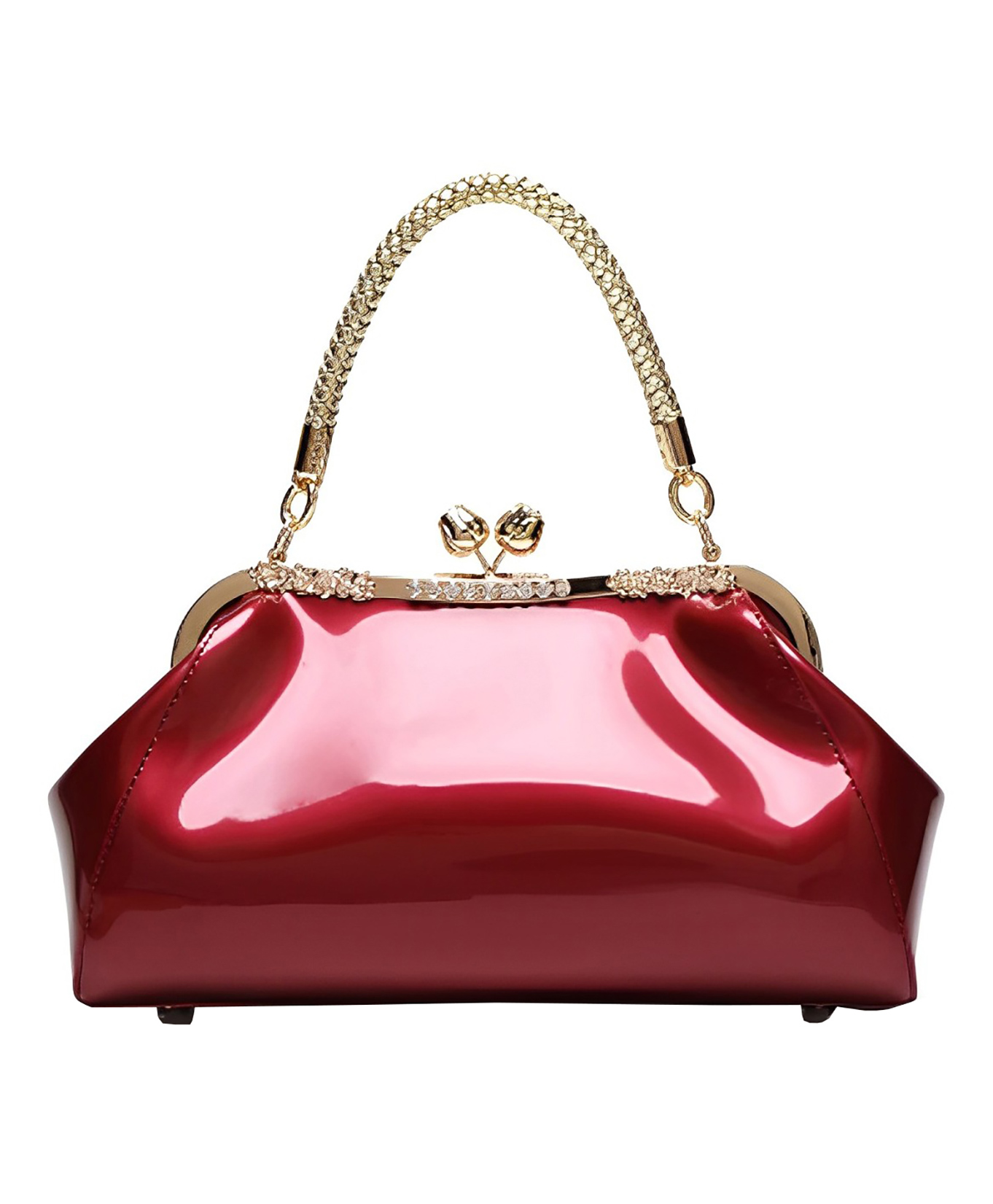 SYGA Women's Glossy Patent Leather Handbag Kiss Lock Purse Top Handle Handbag Suitable Gift for a festival, occasion, Birthday (Burgundy)-image-1
