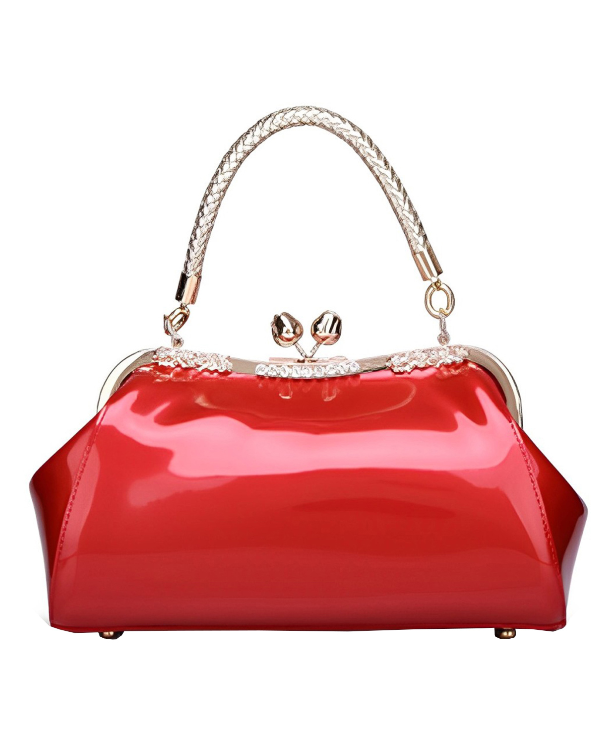 SYGA Women's Glossy Patent Leather Handbag Kiss Lock Purse Top Handle Handbag Suitable Gift for a festival,occasion,Birthday(RED)-image-29