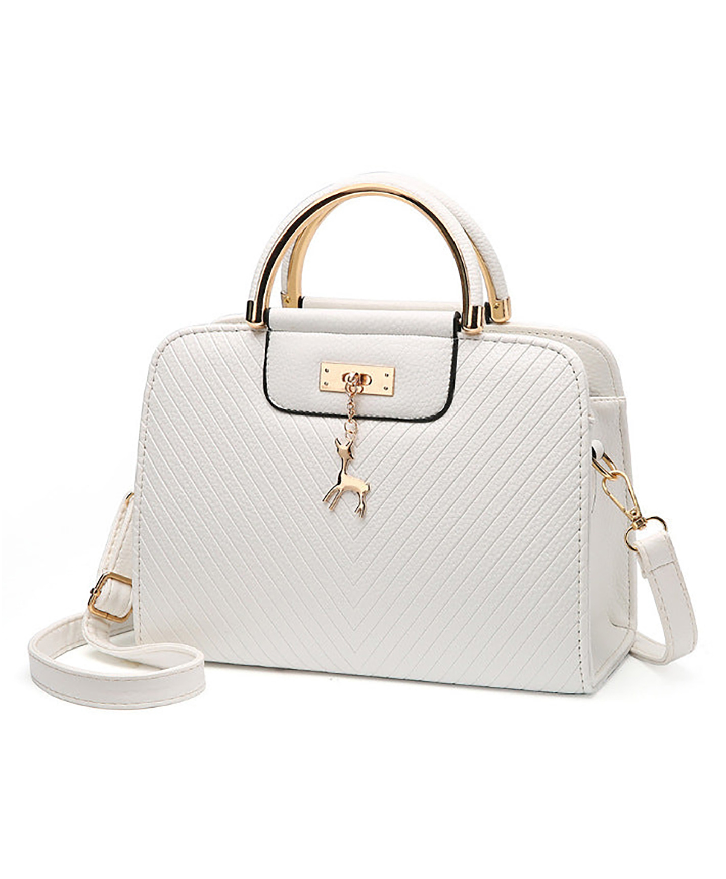 SYGA Women's Handbag Corrugated Fawn Pendant Cute Shoulder Bag Fashionable Style Crossbody Bag(White)