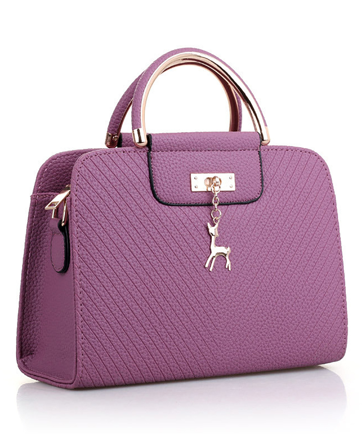SYGA Women's Handbag Corrugated Fawn Pendant Cute Shoulder Bag Fashionable Style Crossbody Bag(Purple)-image-4