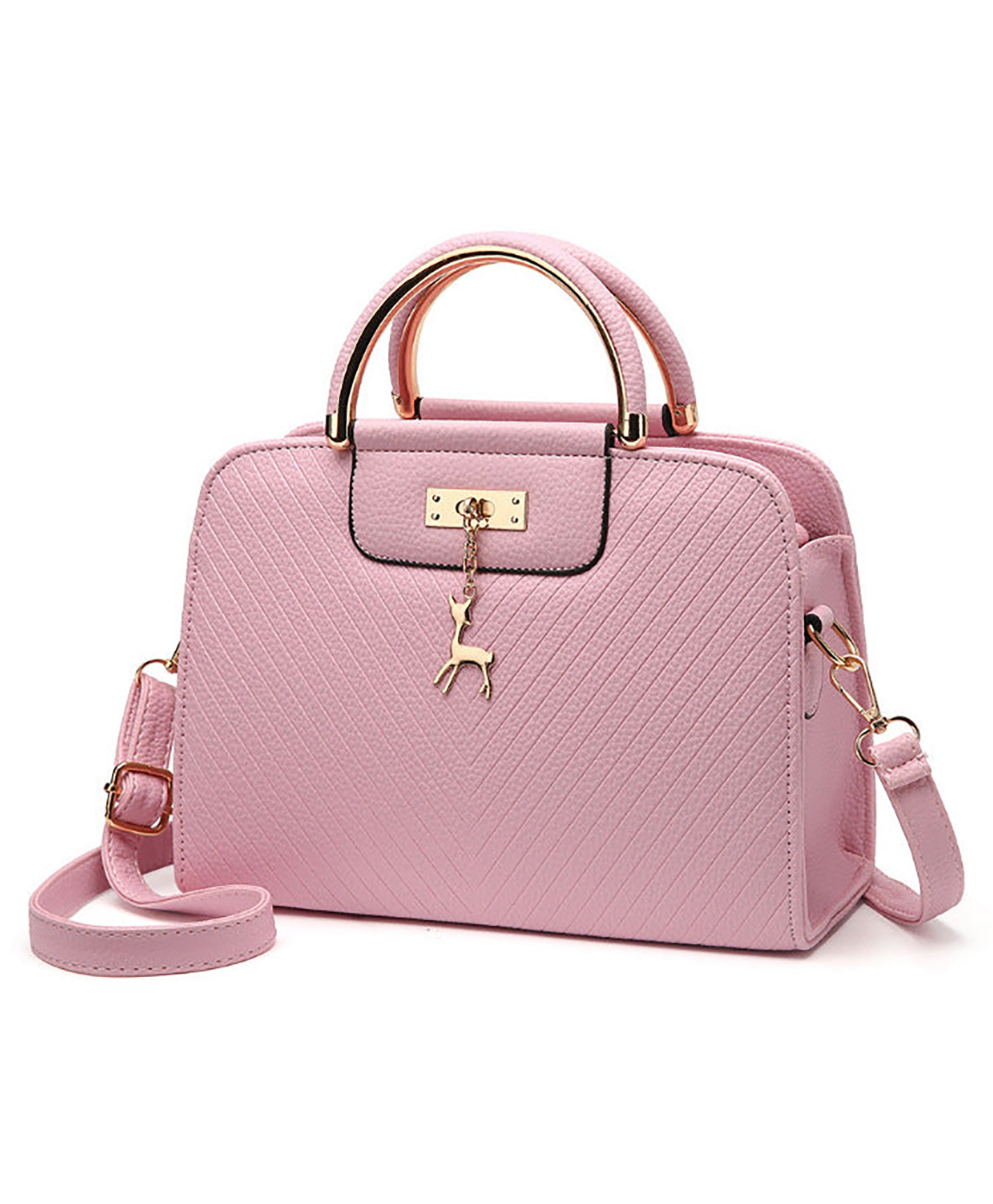 SYGA Women's Handbag Corrugated Fawn Pendant Cute Shoulder Bag Fashionable Style Crossbody Bag(Pink)-picture-12