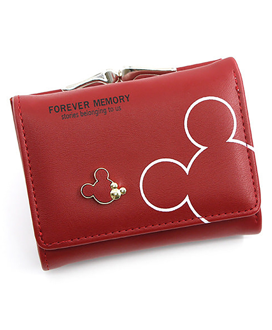 SYGA Women's Cute Mickey Mouse PU Leather Wallet with Iron Clip Stylish Card & Coin Purse(Red)-image-6