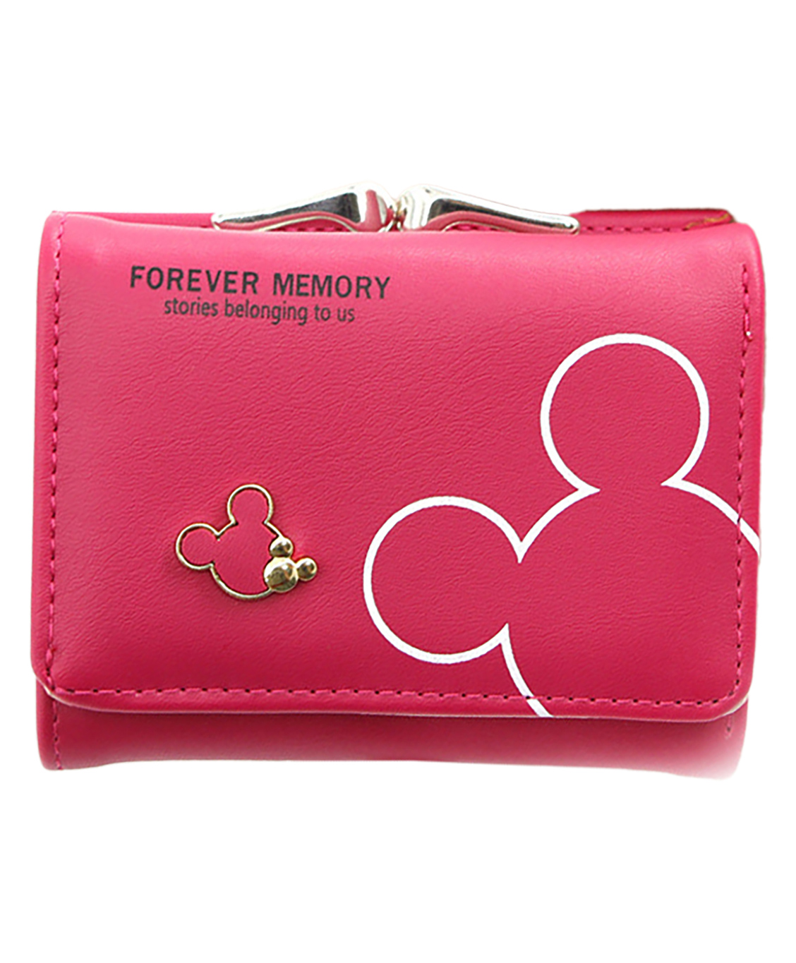 SYGA Women's Cute Mickey Mouse PU Leather Wallet with Iron Clip Stylish Card & Coin Purse(Rose Red)-image-46