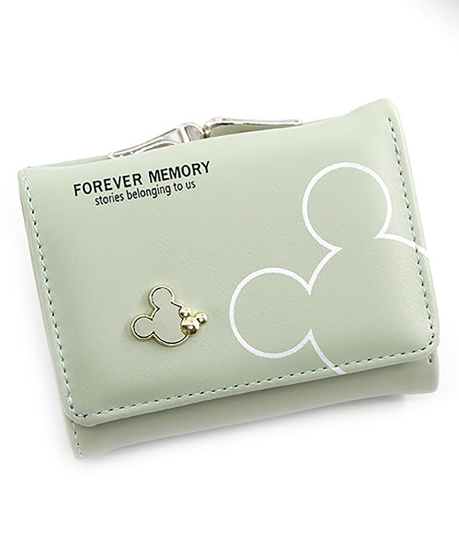 SYGA Women's Cute Mickey Mouse PU Leather Wallet with Iron Clip Stylish Card & Coin Purse(Green)-image-6