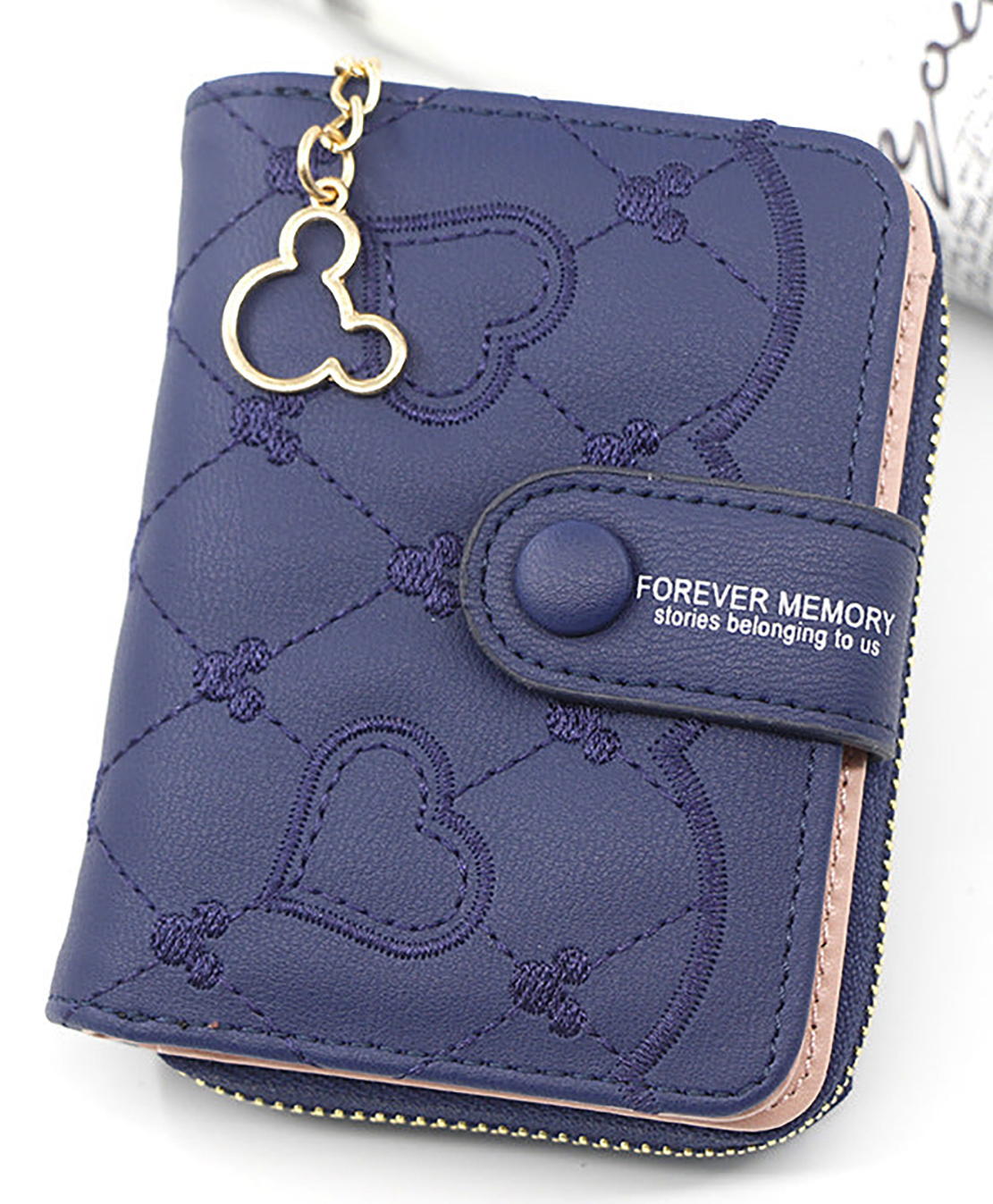 SYGA Women'S Short Zipper Buckle Heart Shaped Wallet with Key Chain, Cute for Girls Pu Leather Wallet Coin & Card Purse(Mickey Blue)-image-43