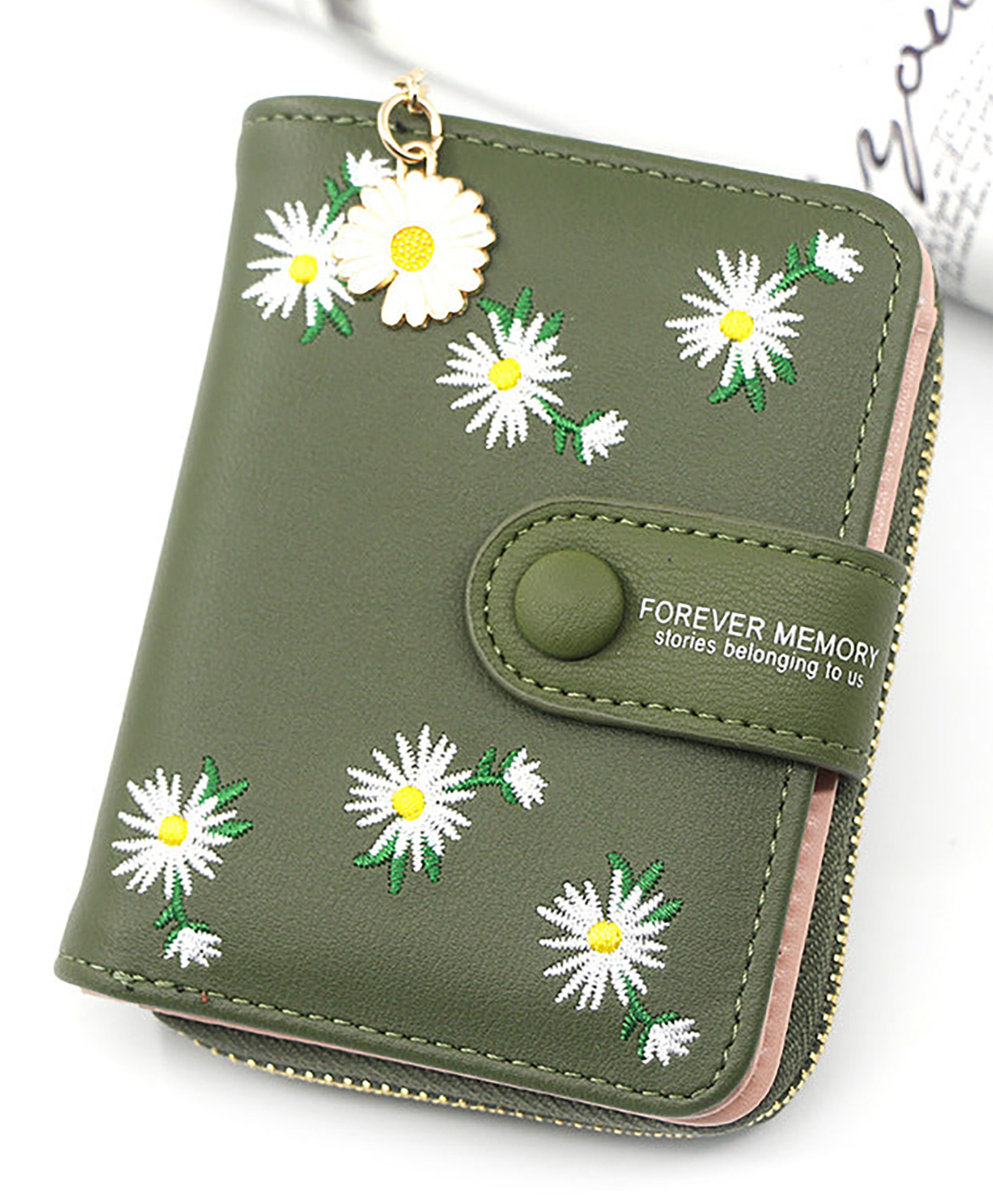 SYGA Women'S Short Zipper Buckle Personalized Pu Leather Wallet Coin & Card Purse( Green)-image-6