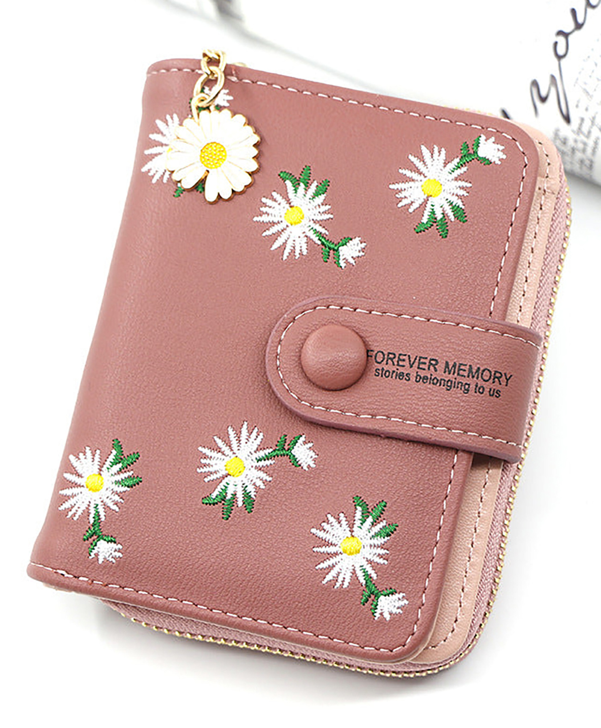 SYGA Women'S Short Zipper Buckle Personalized Pu Leather Wallet Coin & Card Purse(Flower Pink)-image-29