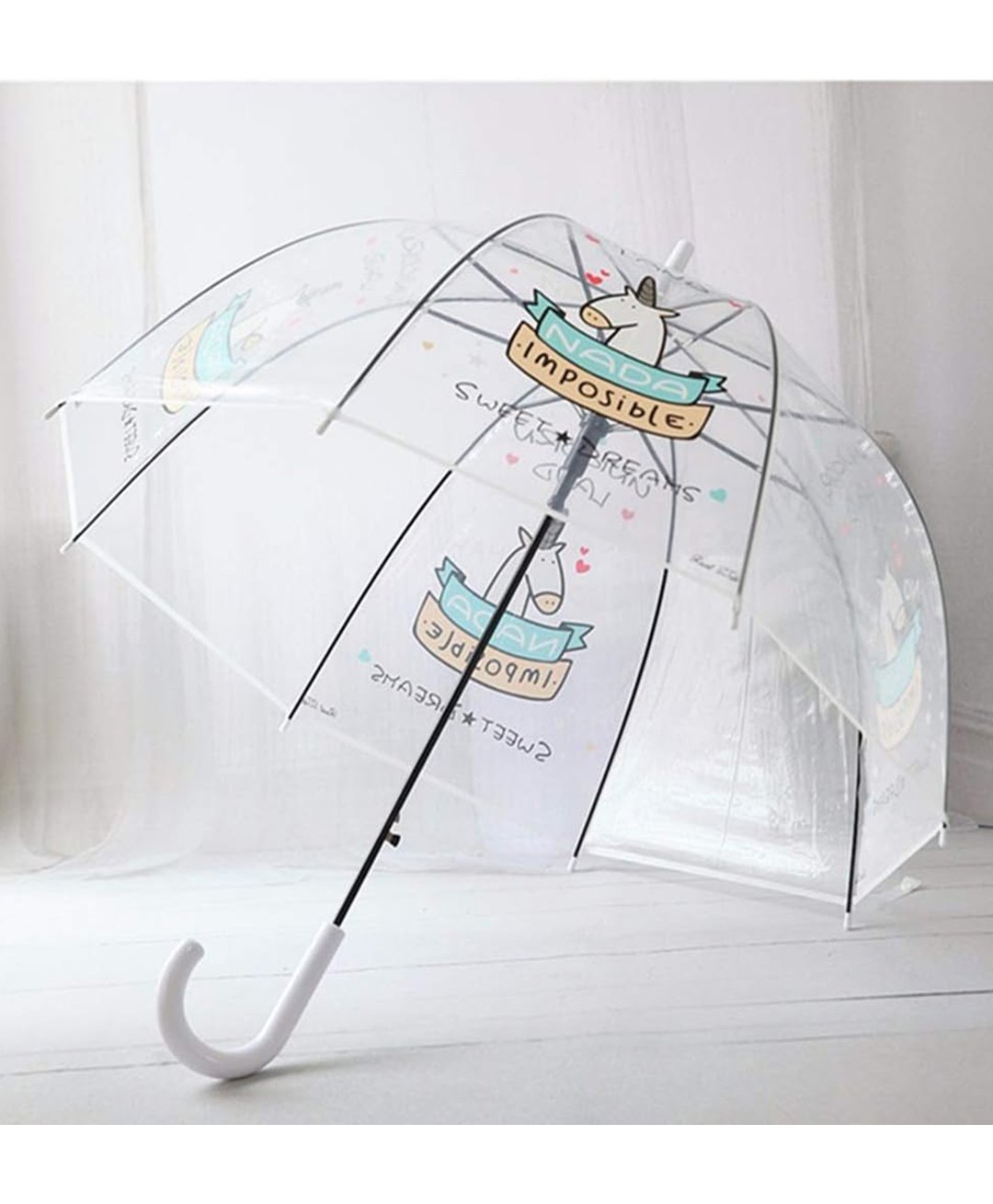 CHAATEWALA Unicorn Printed Dome Shaped Transparent Umbrella - White-image-39