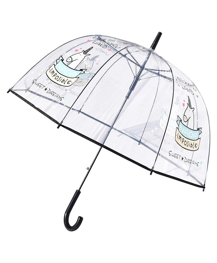 CHAATEWALA Unicorn Printed Dome Shaped Transparent Umbrella - Black-picture-45