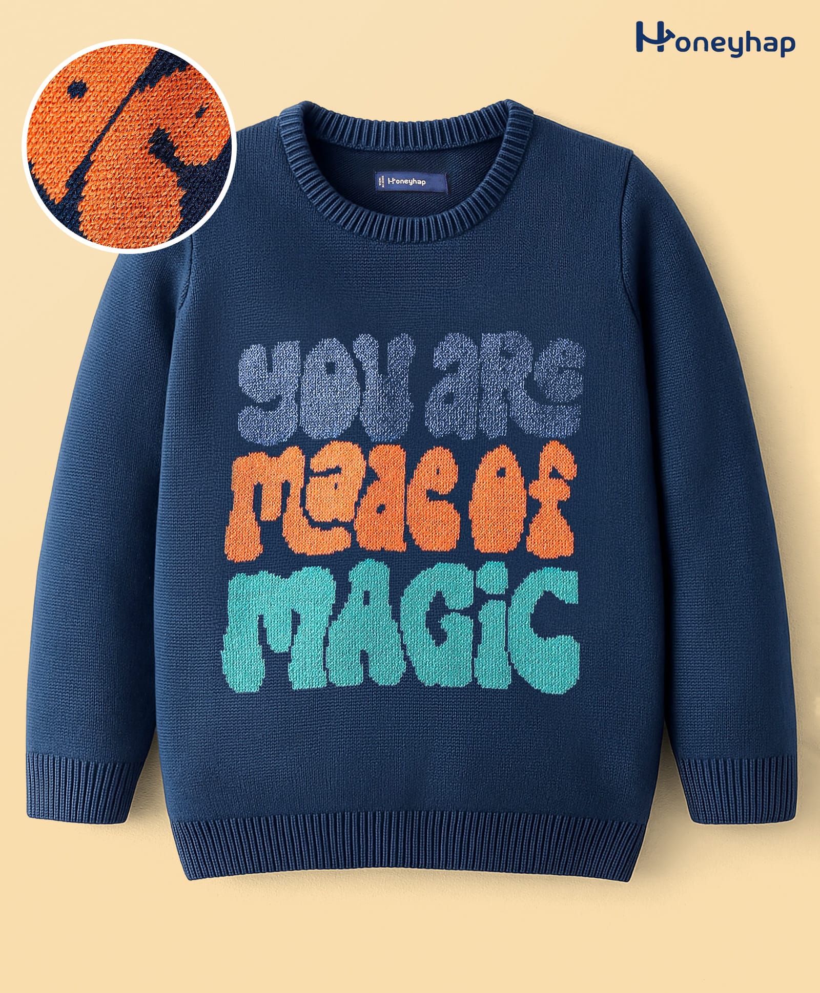 Honeyhap PremiumKnitted Full Sleeves Pullover Sweater With Text Design - Navy Blue-picture-25