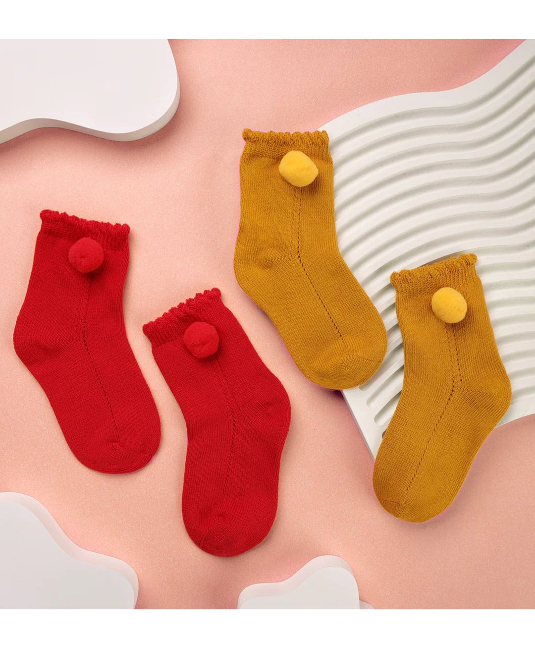 Kicks & Crawl Pack Of 2 Pom Pom Detailed Socks - Red & Yellow-image-14