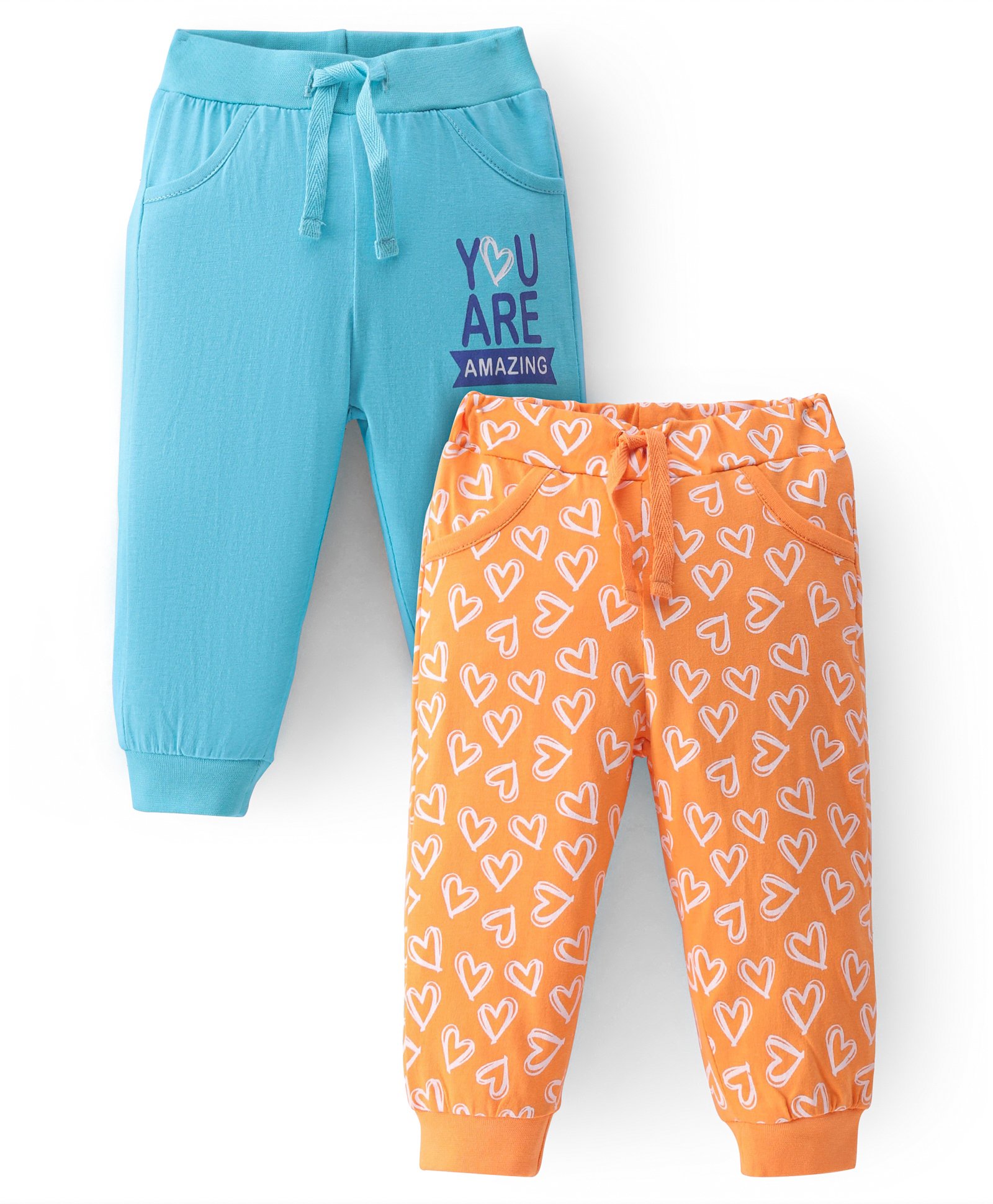 Doodle Poodle Single Jersey Knit Full Length Lounge Pant with Heart & Text Print Pack of 2 - Blue & Orange-picture-27