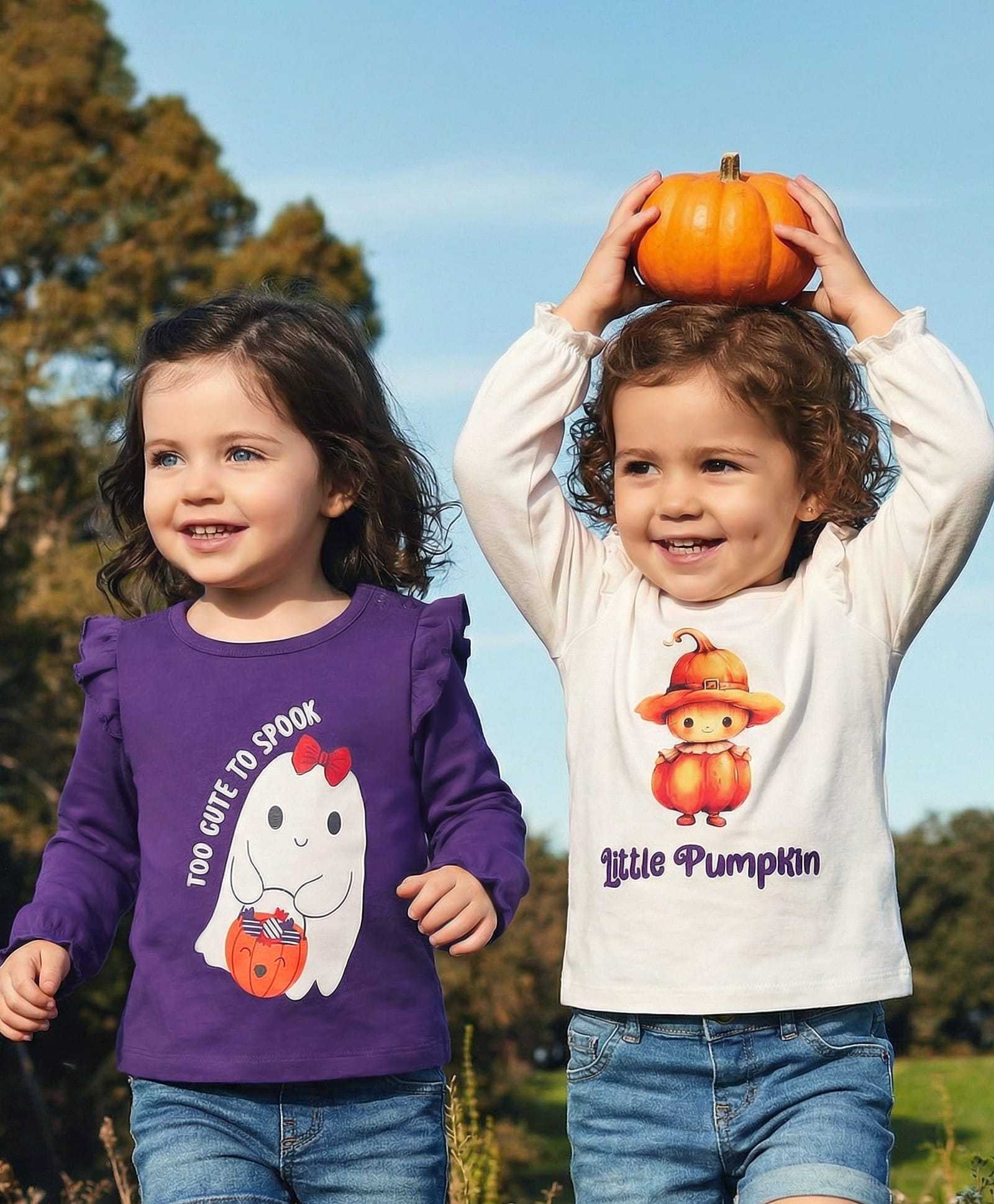 Babyoye  100% Cotton Full Sleeves Tops with Frill Detailing & Little Pumpkin Print Pack of 2- Purple & White-image-9