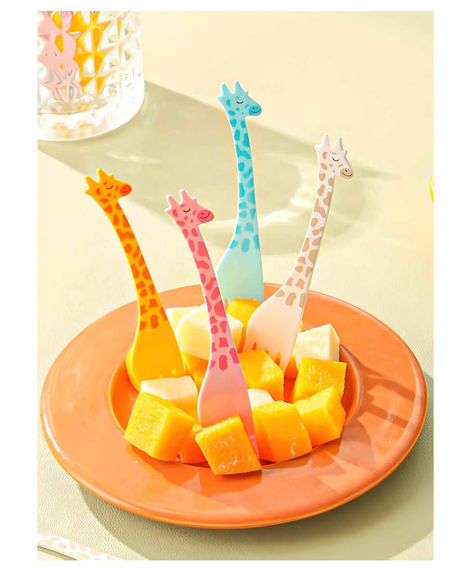 COZY VIBES Giraffe Plastic Party Fork Set for Kids Multicolour -12 Pieces Set-image-6