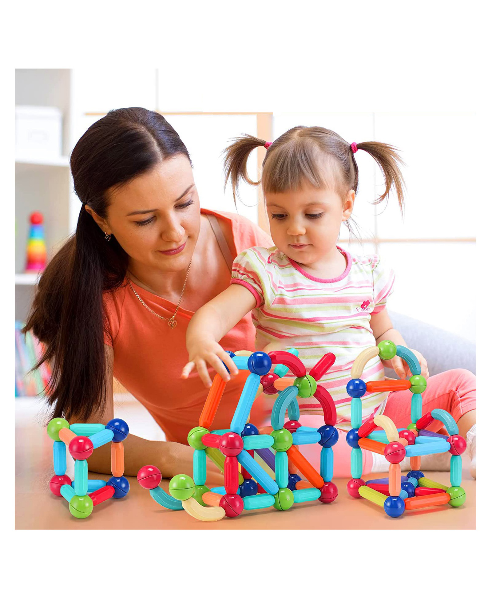 Bunie Magnetic Sticks Building Blocks Educational Stacking Toys With Magnetic Sticks Magnetic Balls And Magnetic Blocks For Kids (36 Pieces Multicolor)-image-28
