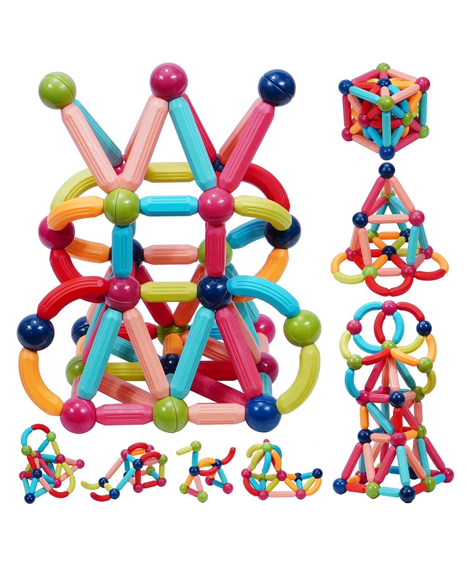 Bunie Magnetic Sticks Building Blocks Educational Stacking Toys With Magnetic Sticks Magnetic Balls And Magnetic Blocks For Kids (42 Pieces Multicolor)-image-29