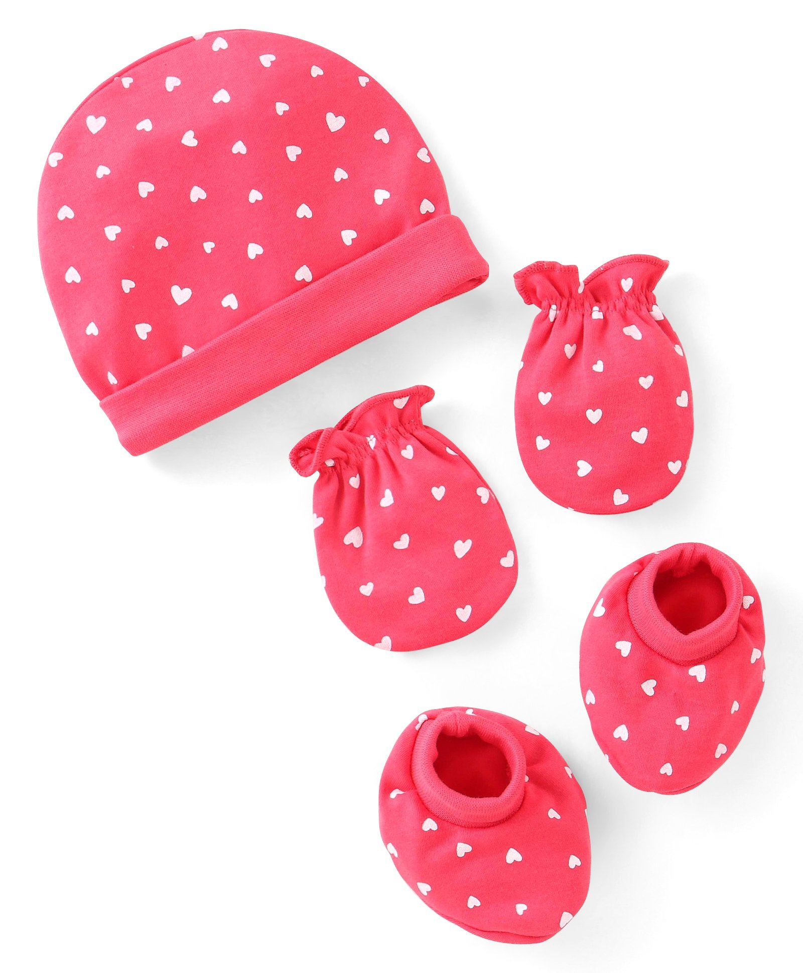 babyhug Doodle Poodle 100% Cotton Interlock  Cap Mittens & Booties with Heart Print - Pink-picture-10
