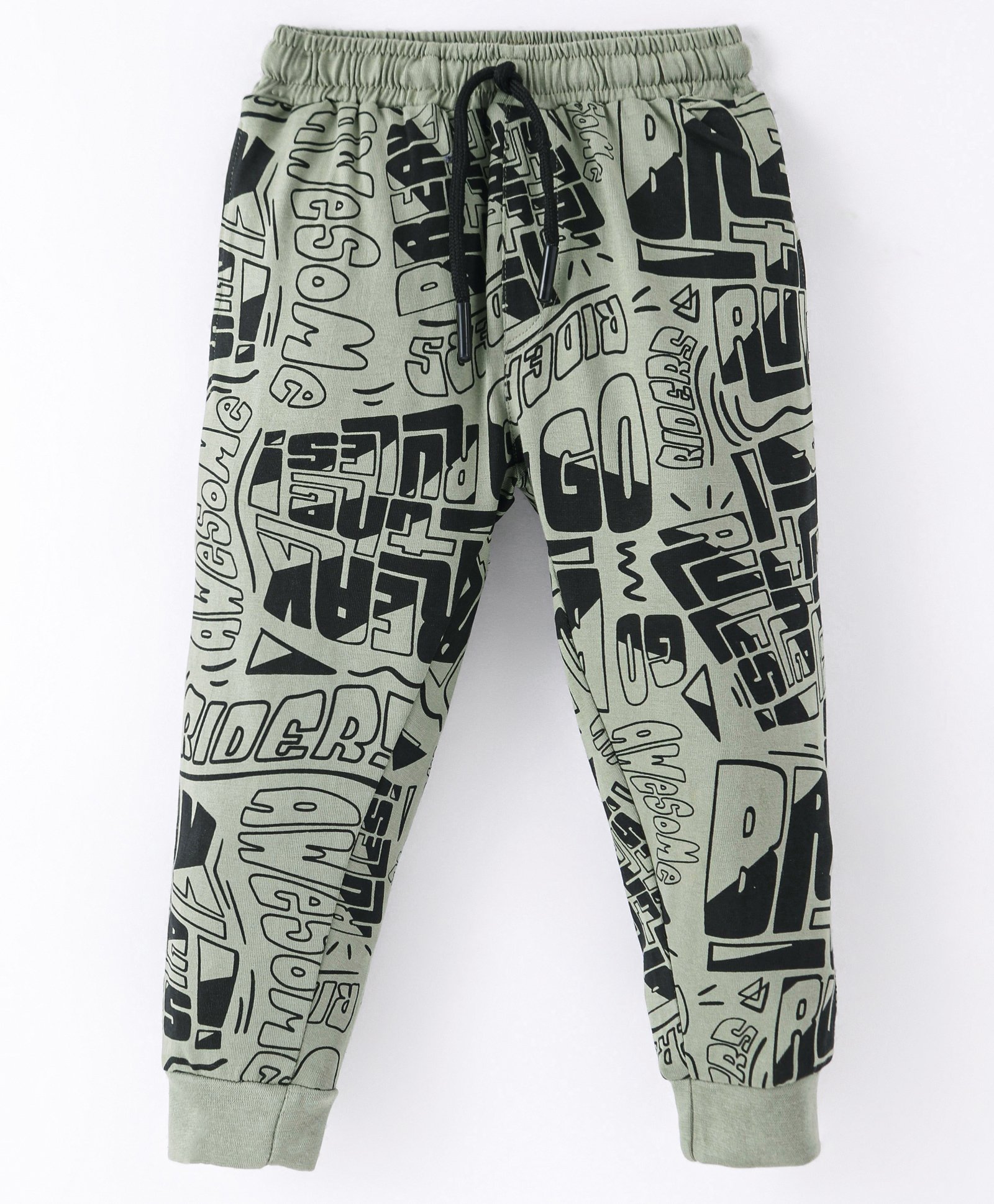 Evimo Single Jersey Knit Full Length Text Print Lounge Pant - Dark Green-picture-33