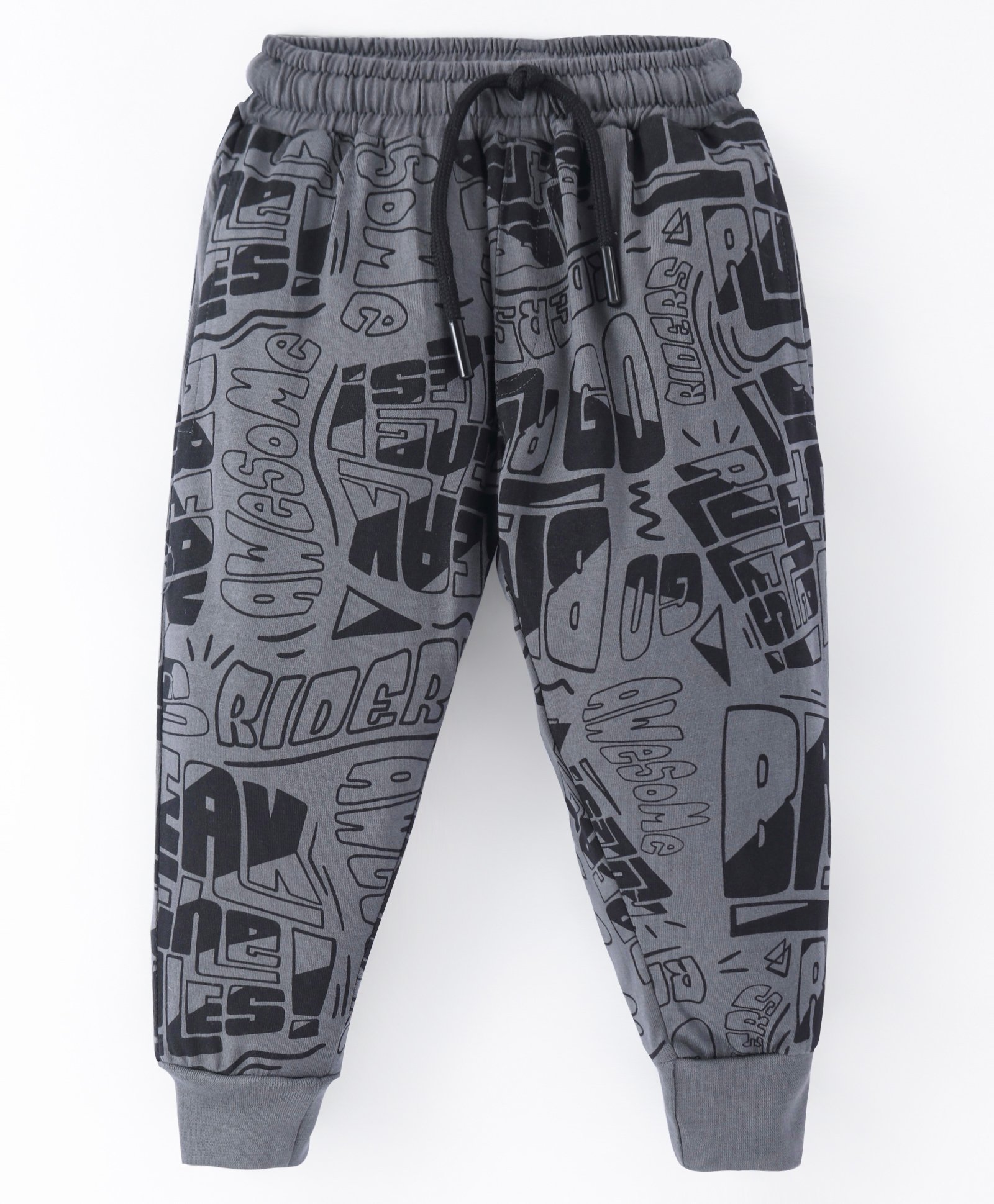 Evimo Single Jersey Knit Full Length Text Print Lounge Pant - Dark Grey-picture-31