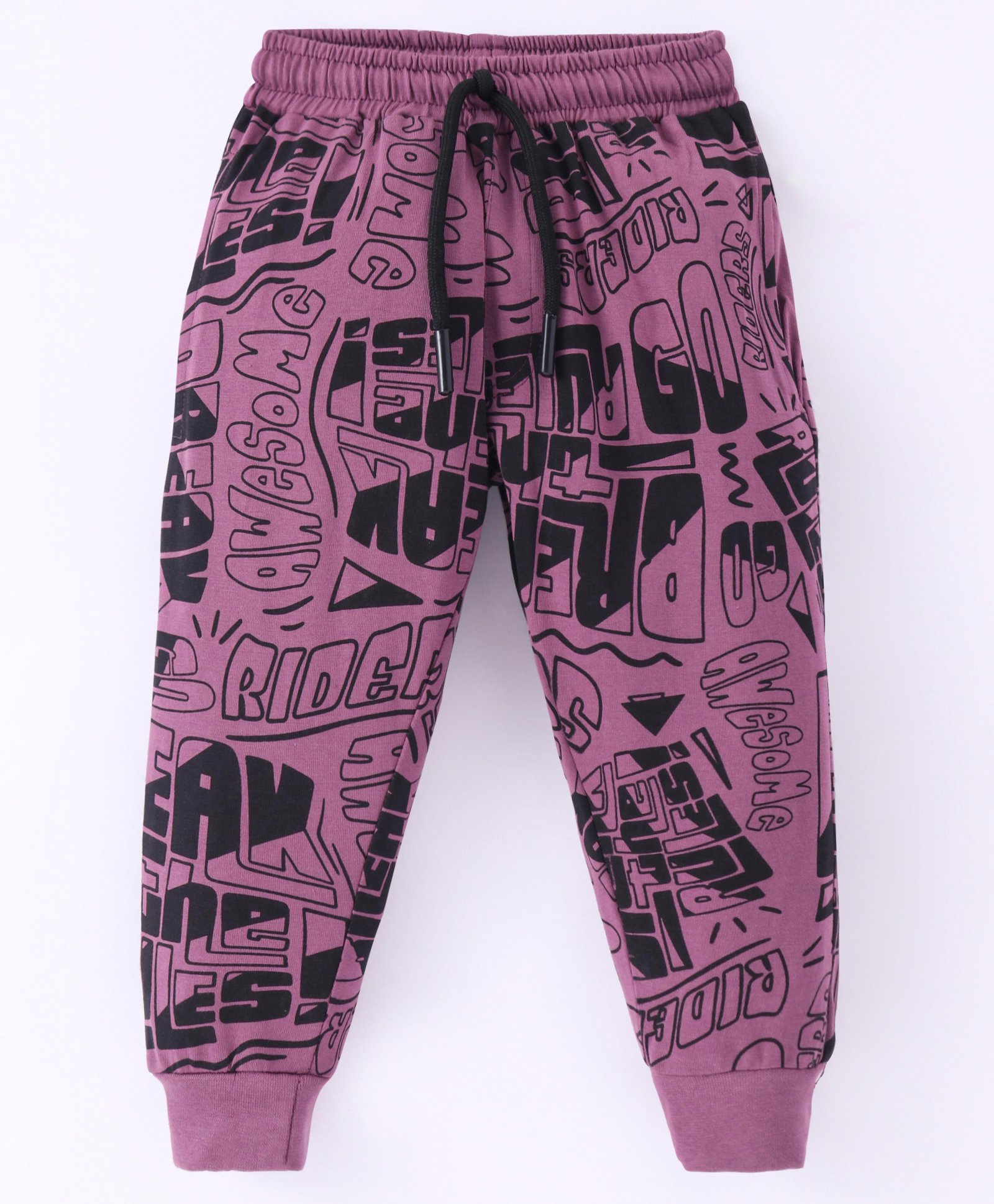 Evimo Single Jersey Knit Full Length Text Print Lounge Pant - Plum-picture-32