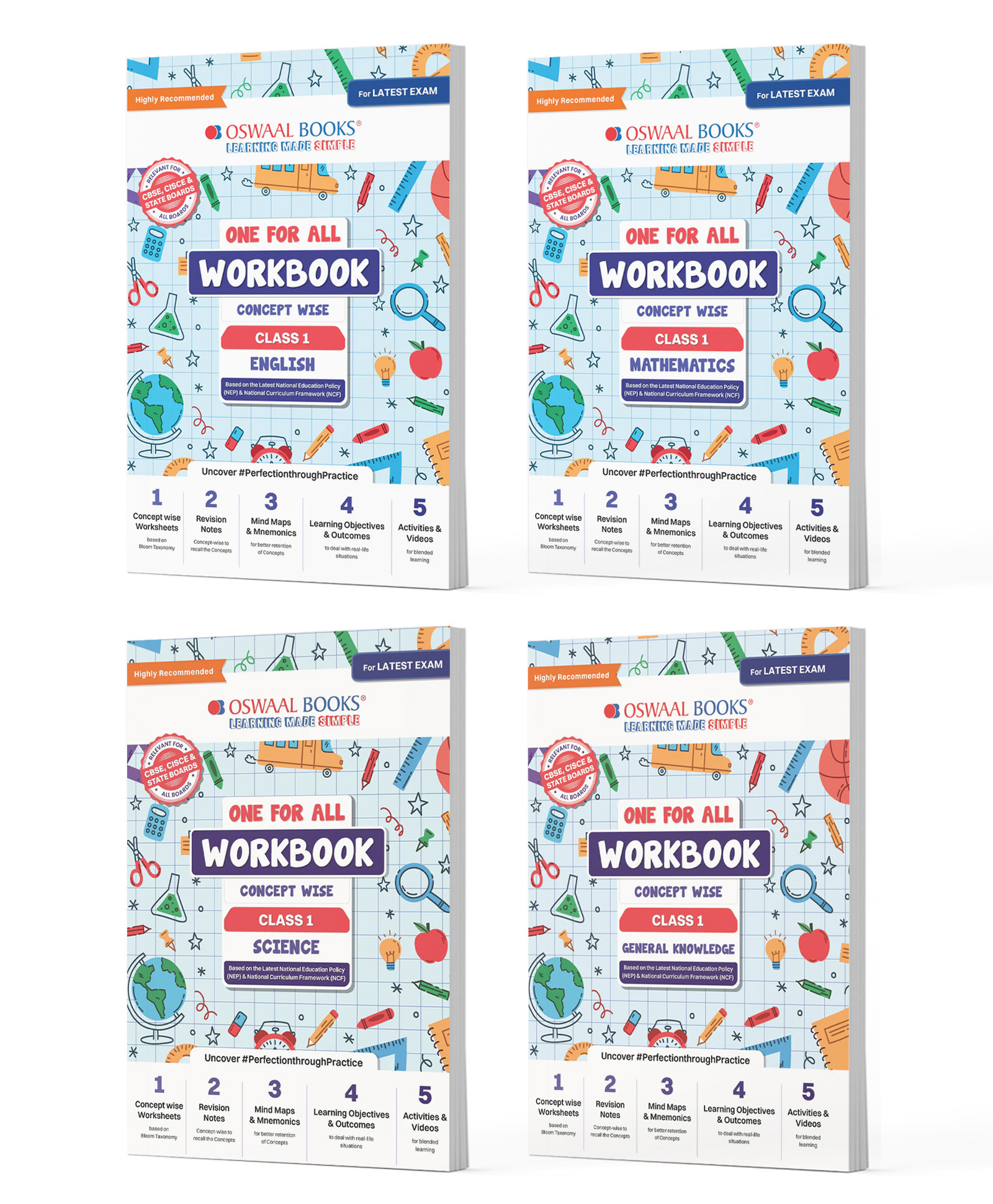 Oswaal One For All Workbook Concept Wise Class-1 English, Math, Science & General Knowledge (Set Of 4 Books) (For Latest Exam)