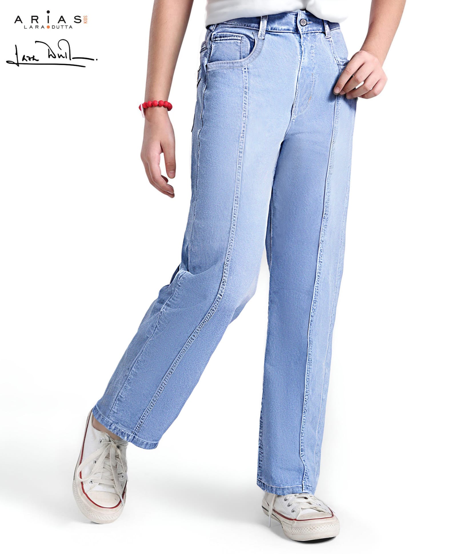 arias by lara dutta Arias Denim Cotton Stretch Jeans Front Cut & Sew Seam Embellished - Dark Wash-picture-13